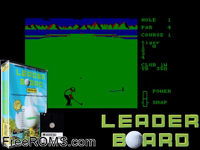 Leader Board (UK) (1986) [a1] Amstrad CPC game showing 3D box cover and gameplay screenshot
